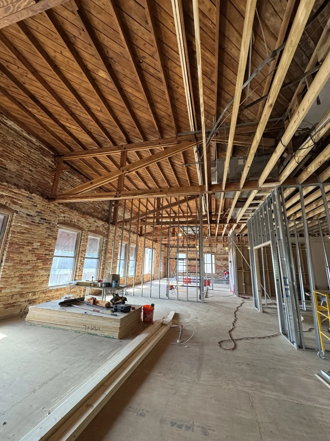Metal stud walls in an interior under construction