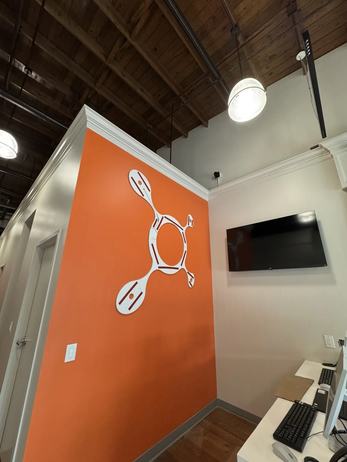 Finished interior partitions and feature wall